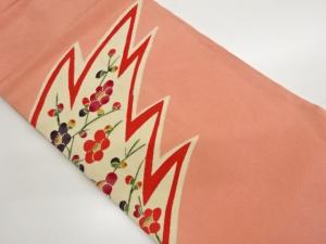 縮緬地型染梅に幾何学模様名古屋帯